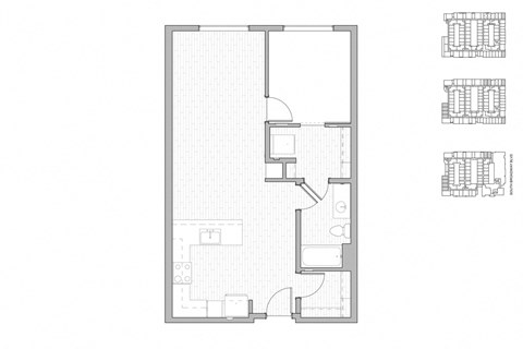 Floor plan for 1 bed, 1 bath, 781 sqft